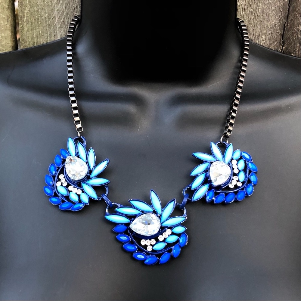 Blue Gem Design Statement Necklace
